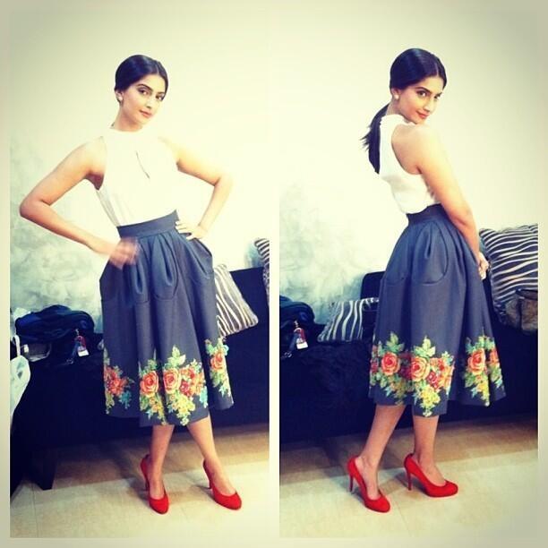 Sonam in ZARA top paired with ESHAANI JAYASWAL skirt