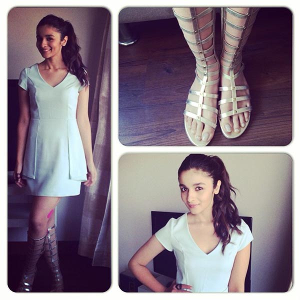 Alia in a cute Topshop dress and awesome Stuart Weitzman gladiator sandals.