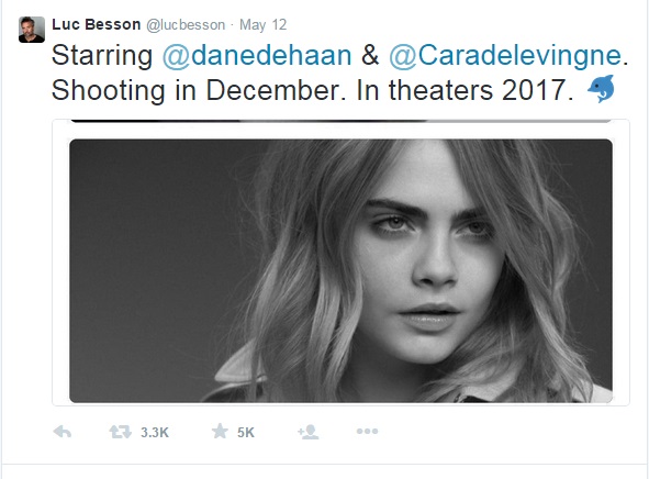 Director Luc Besson's tweet about upcoming movie, Valerian and the city of a thousand planets.