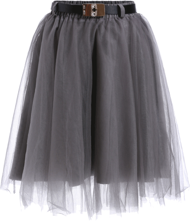 Belt Mesh Layered Grey Skirt 9550