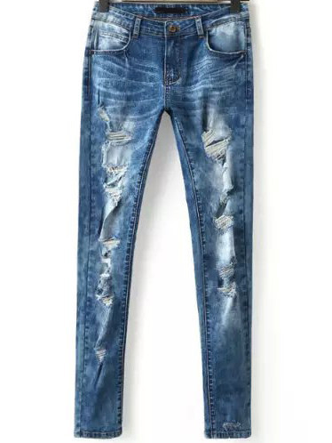 Blue Bleached Ripped Denim Pant_9983